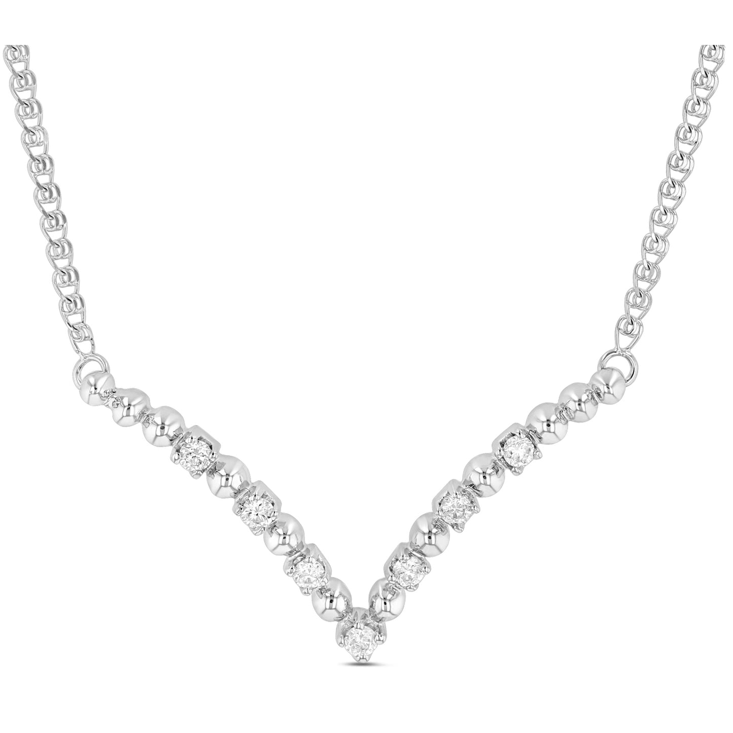 0.21ctw Diamond V Shaped Necklace in 14k White Gold 17 Inches