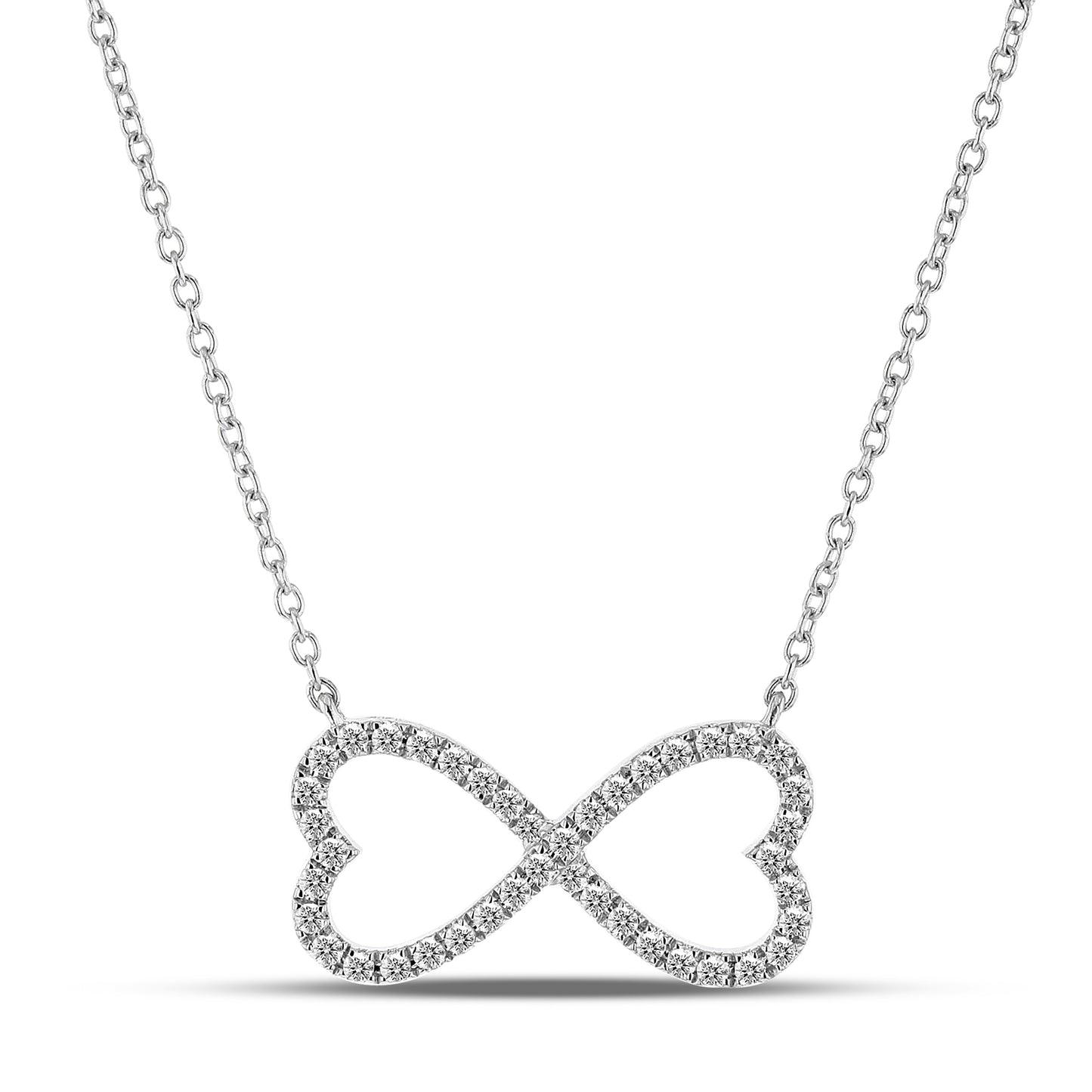 0.17ctw Diamond Double Heart Necklace in 14k White Gold 17 Inches