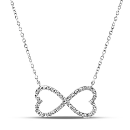 0.17ctw Diamond Double Heart Necklace in 14k White Gold 17 Inches