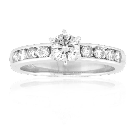 0.75ct tw Diamond Engagement Ring 14k White Gold Channel Set