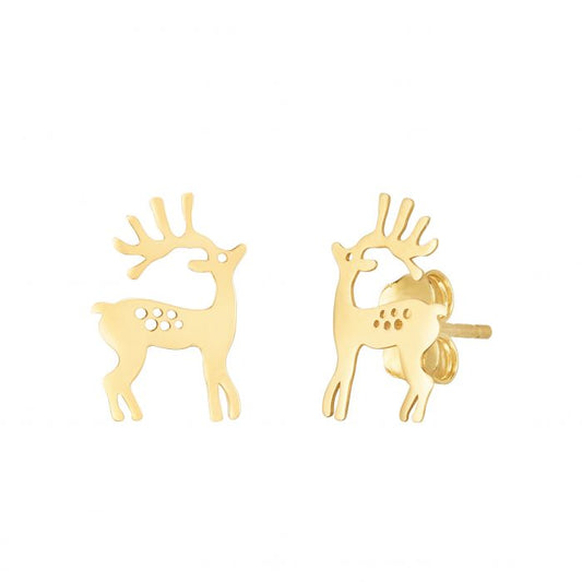 14K Gold Reindeer Stud Earrings