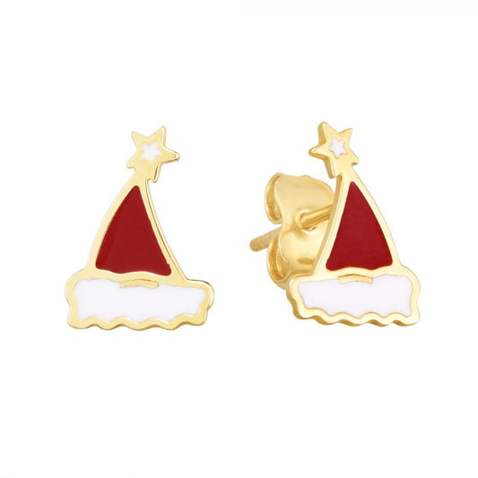 14K Gold Santa Hat Stud Earrings